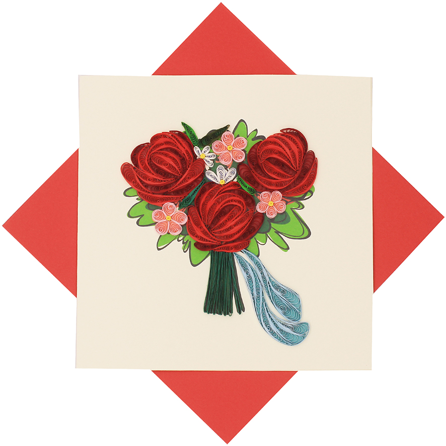 Quilled Red Rose Bouquet Card
